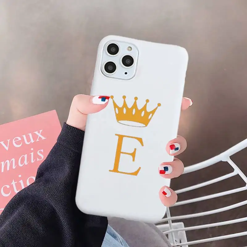 

Custom name Letter Gold crown Phone Case Candy Color for iPhone 6 7 8 11 12 s mini pro X XS XR MAX Plus Anti-fall cell
