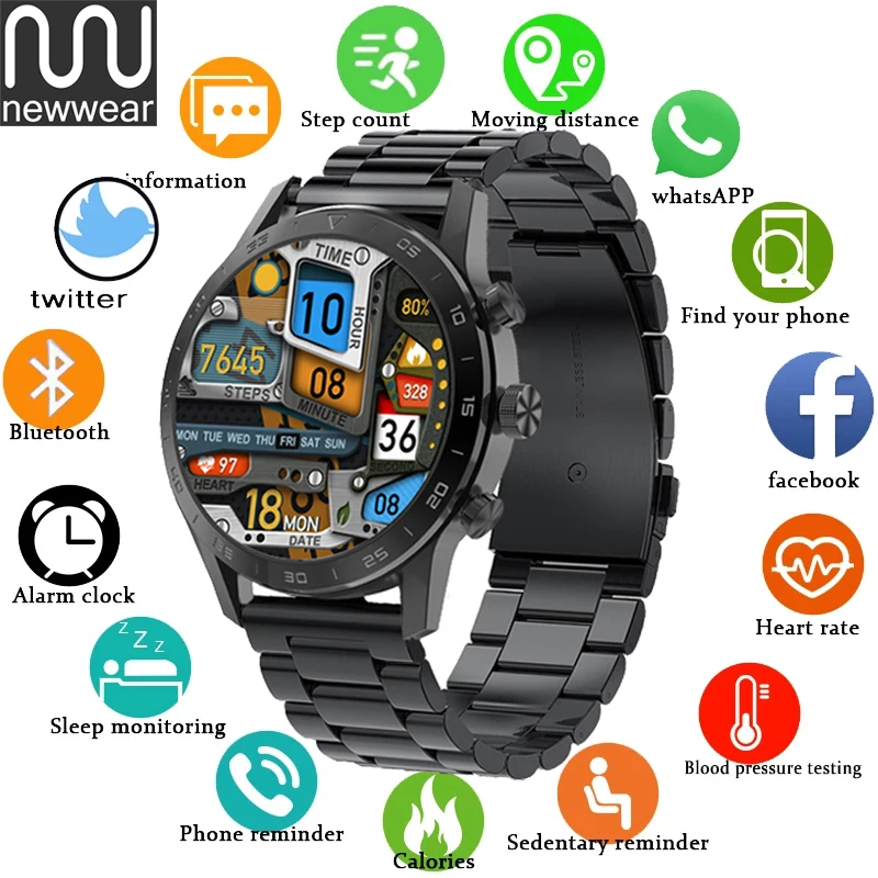 

NEWWEAR Smart Watch Men 1.39 inch Touch Screen Bluetooth Call For Android Ios Phone IP68 Waterproof Smartwatch Mens Sport Watch