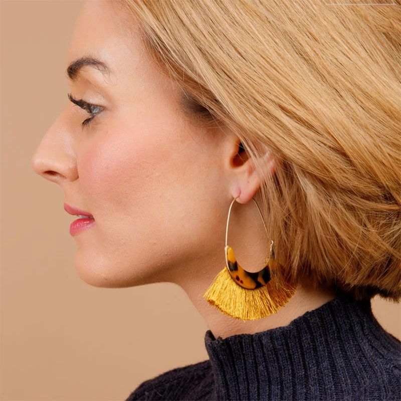 Женские серьги-кисточки с акриловым узором Модная бижутерия в стиле бохо