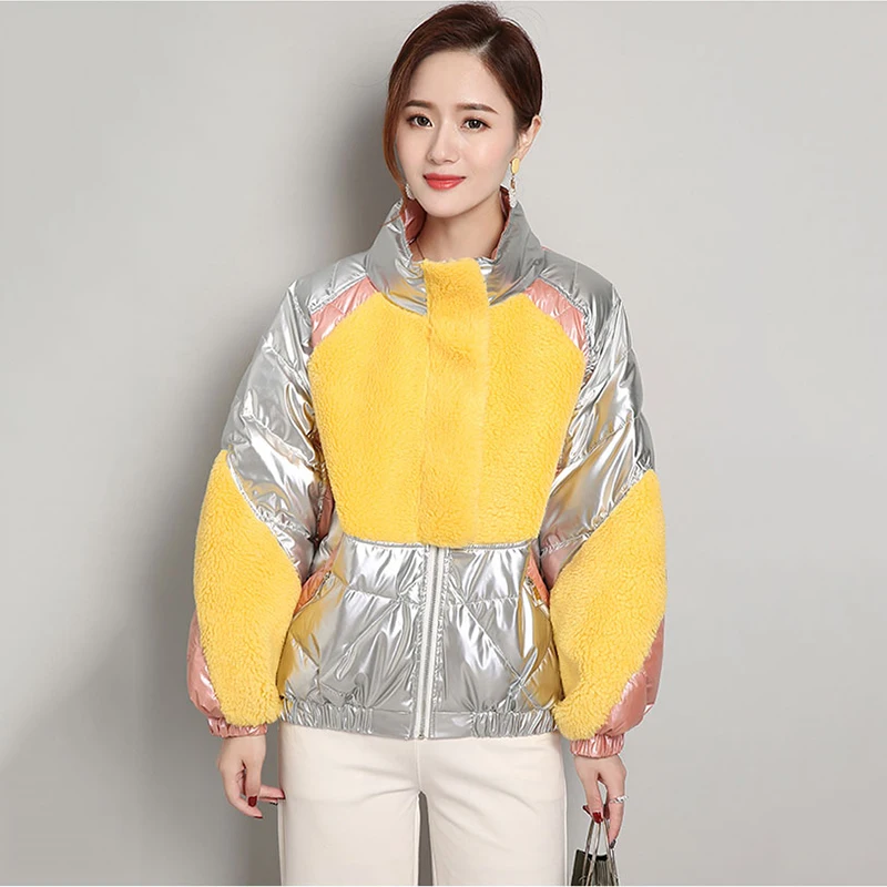 Зимние пальто из овечьей шерсти женские Серебристые парки для женщин хлопковая