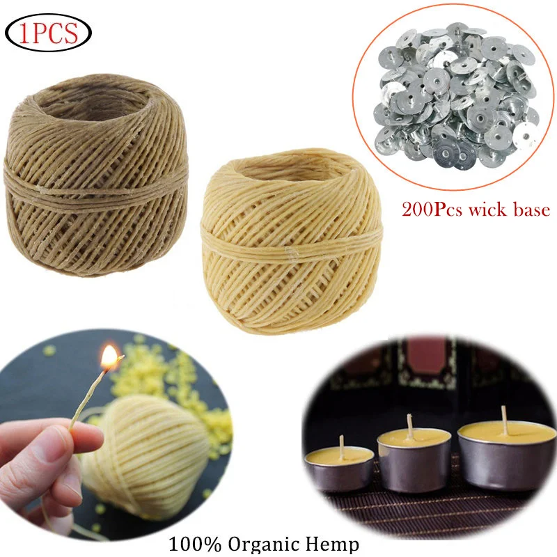 Фитиль MILIVIXAY 200 футов (61 м) из органической конопляной свечи с металлическими