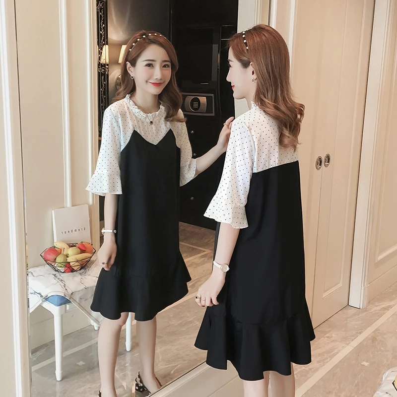 

2019 Новое Фирменное летнее платье для детей, платье для беременных женские милый узор в горошек; Большой Размеры платья для беременных женщи...