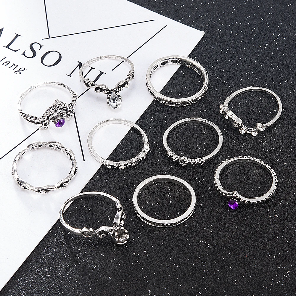 Новинка 2020 10 шт./компл. ретро кольца с короной и кристаллами модные ювелирные