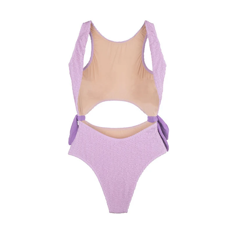 

Sale Hollow Out Spiral Print Women Solid Swimwear Bikini One Piece High Waist Backless Beachwear Bathing Set Push Up Bodysuit