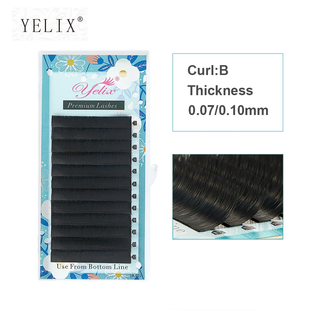 Накладные ресницы Yelix B curl из матового шелка индивидуальные натуральные норковые