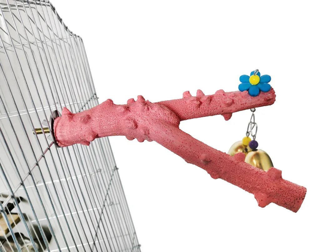 Ветка для попугая перца дерева стоящая клетка птиц аксессуары колокольчик