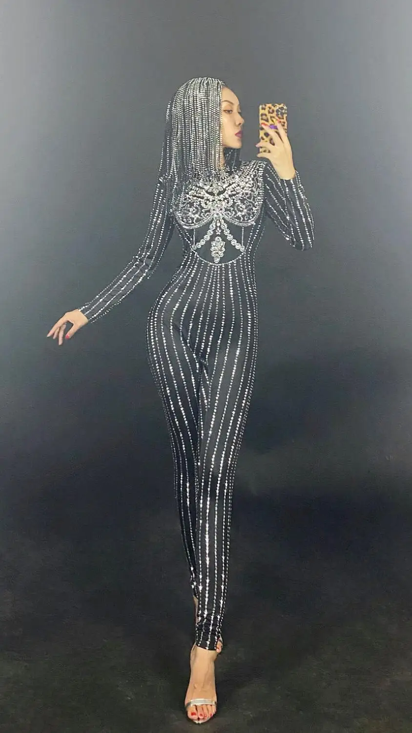 New Red Tassel Crystals Stretch Bodysuit Big Stones Epaulet Outfit Birthday Celebrate Outfit Female Singer Show Evening Costume