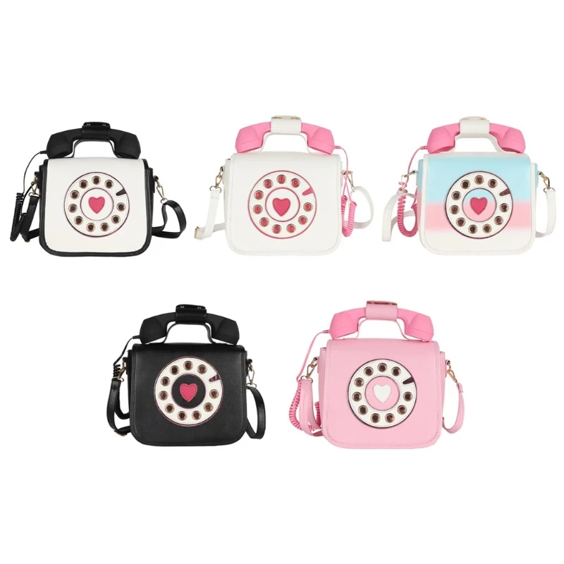

4XFF Women Telephone Shaped Crossbody Bag PU Leather Shoulder Bags Handbags with Adjustable Straps Fashion Tote Messenger Bag