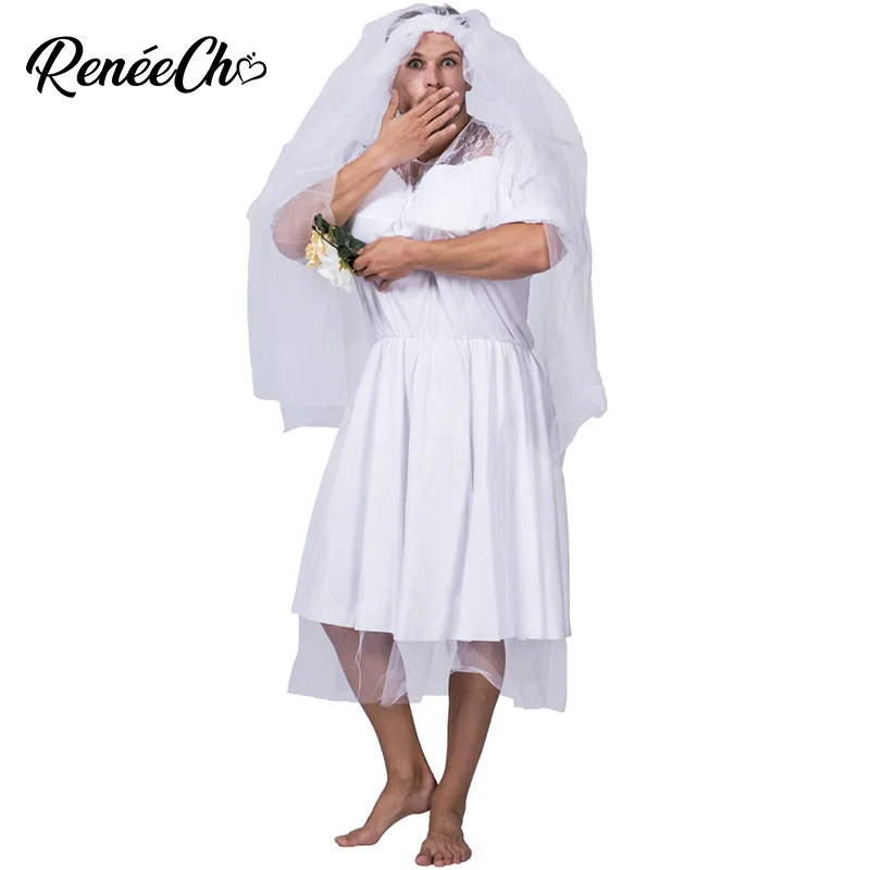 

Halloween Ghost Bride Costume For Adult High Quality Men Spoof Sexy Wedding Dress Cloak Phantom Funny Male Bride Costumes