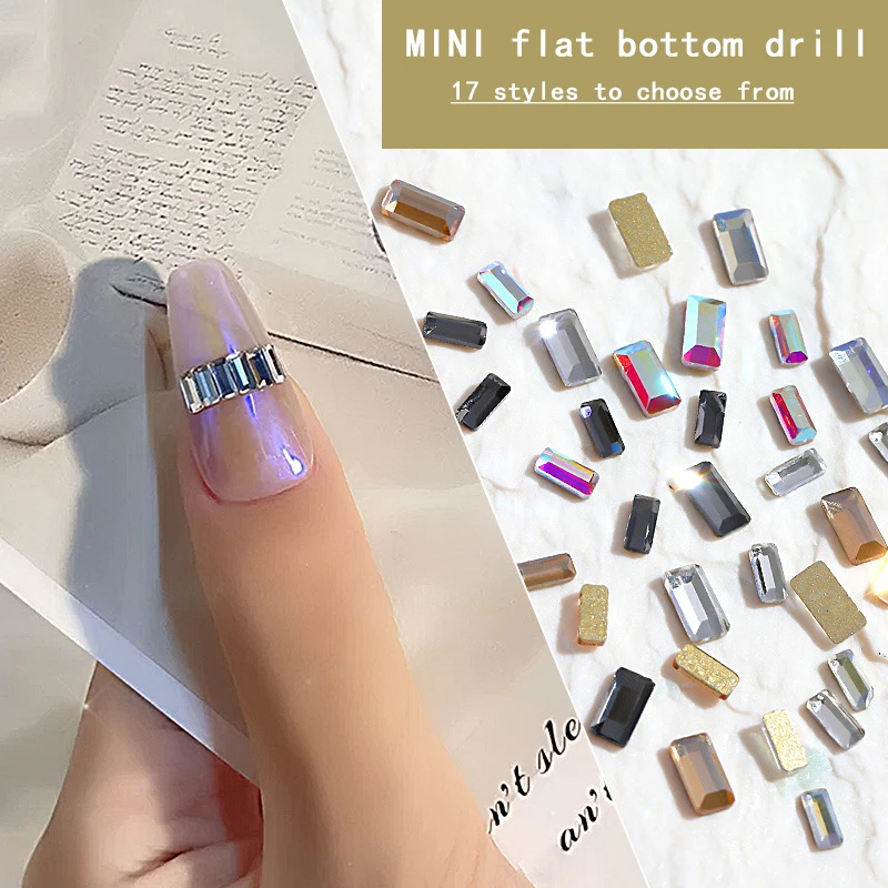 

Hot Sale Nail Art Flat Rhinestone Strip/Hexagon/Rectangle Clear Moonlight Blue AB Shaped Diamond Nail Decoration 17 Types Option