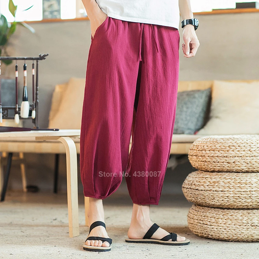New Japanese Style Harajuku Harem Pants for Men Male Asian Linen Fashion Clothing Hip Hop Loose Vintage Sweatpants Trousers 5XL |