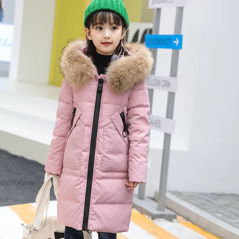 Теплая зимняя парка с капюшоном и мехом пуховик для девочек пальто детское