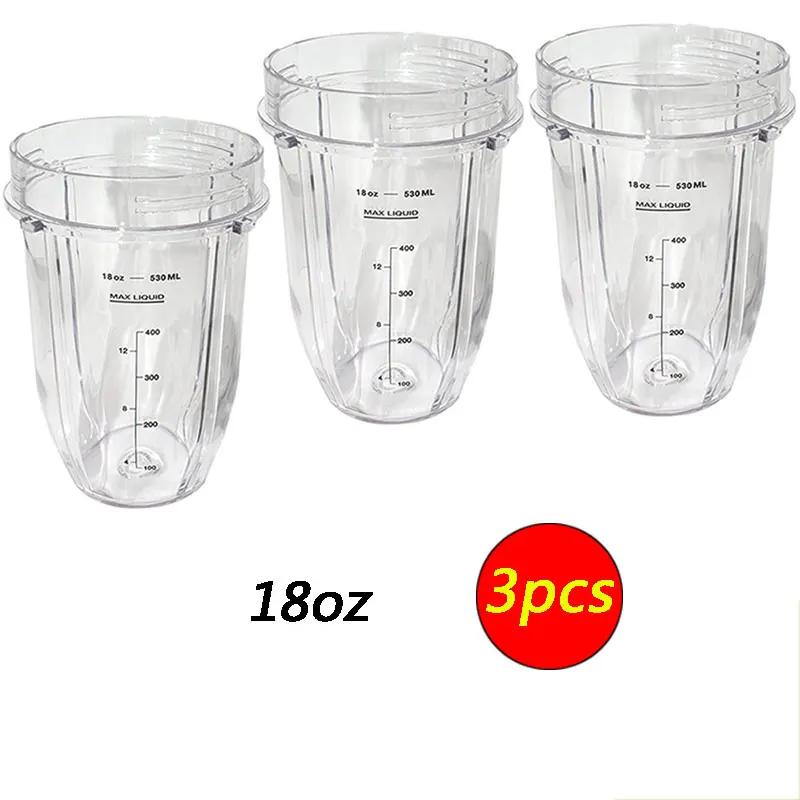 

3PCS Portable 18 oz Ounce Cup Spare Replacement Parts Accessories for Nutri Ninja Auto-iQ 900W 1000W and Duo Blenders Juicer
