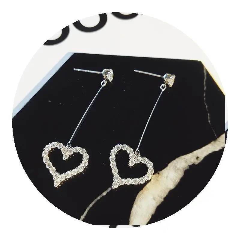 

Fashion New Style Long Tassel Heart Earrings Fashion Sweet Girl Inlay Zircon Earrings Charm Lady Birthday Party Jewelry Gifts