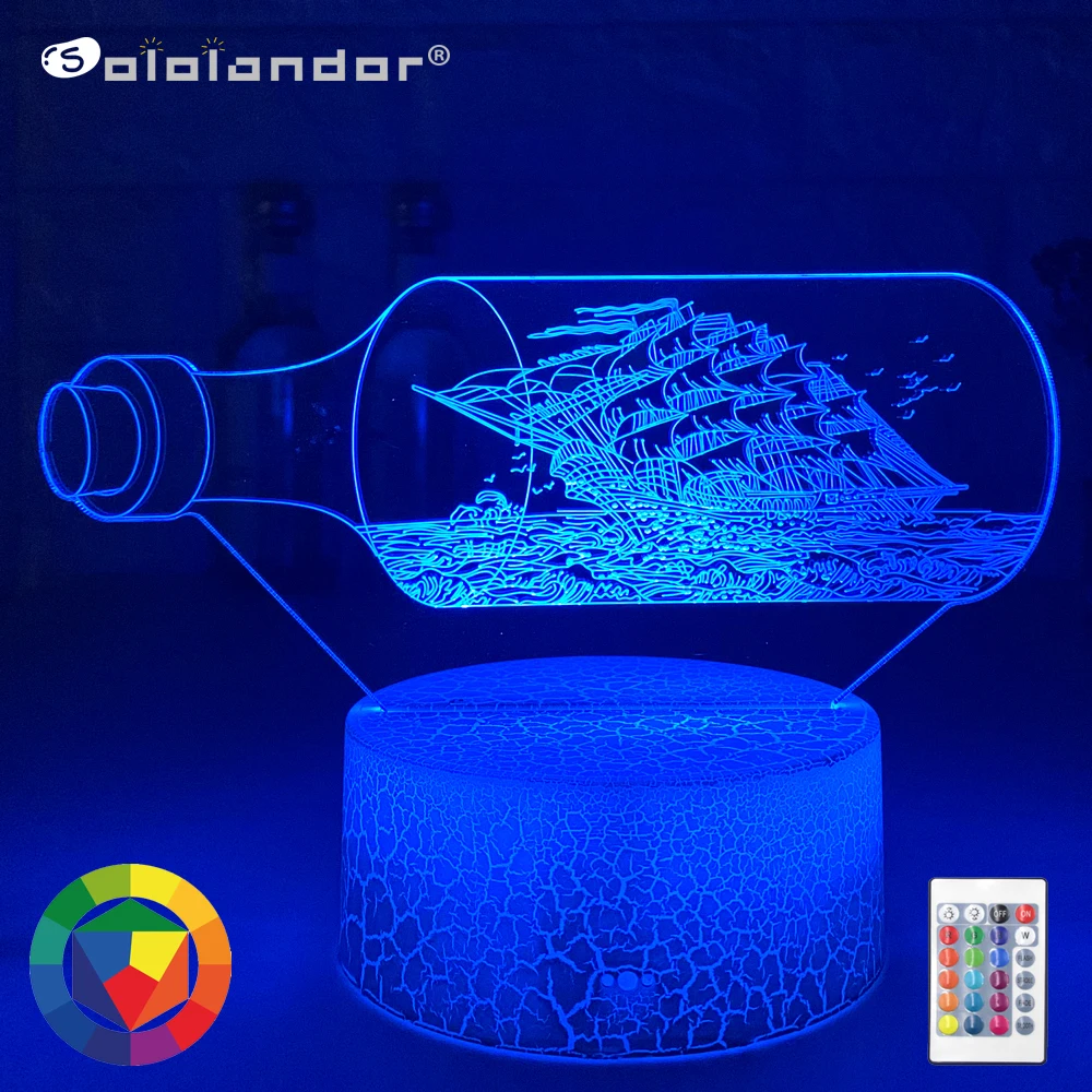 

Новый 3d светодиодный светильник, ночная креативная Настольная лампа с дрифтовой бутылкой для детей, голограмма, иллюзия, спальня, гостиная, ...