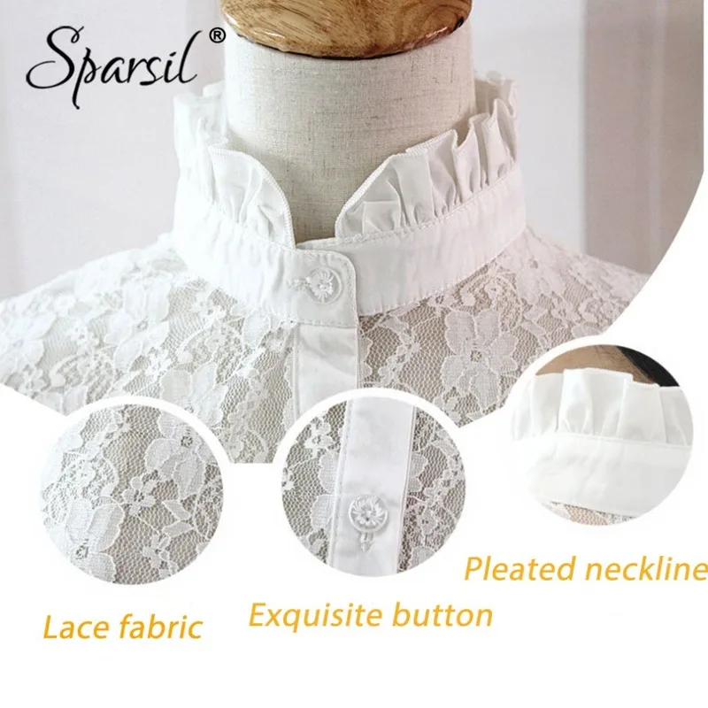 Женский кружевной воротник стойка Sparsil с пуговицами Весенняя рубашка ложный
