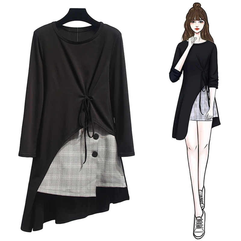 Женский Повседневный офисный костюм Trytree черный длинный топ с круглым вырезом и