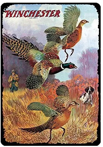 

Vintage Metal Tin Sign Pheasants on The Rise Winchester Metal Wall Sign Hunting Hunter for Home Bar Pub Kitchen Garage 8x12 Inch