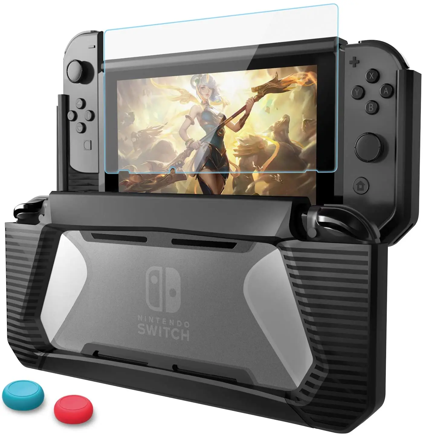 

HEYSTOP Compatible with Nintendo Switch Case with Screen Protector, TPU Protective Heavy Duty Cover Case