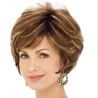wigs for woman or girl short wavy hair synthetic golden brown natural fluffy wig high temperature fiber wig daily use