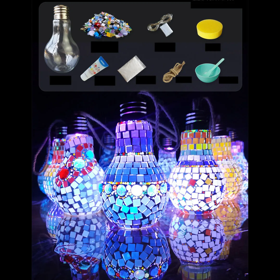 

Mosaic Diy Light Bulb Candle Holder Material Package Handmade Parent-child Children Educational Toys Crystal Glass Glowing Gift