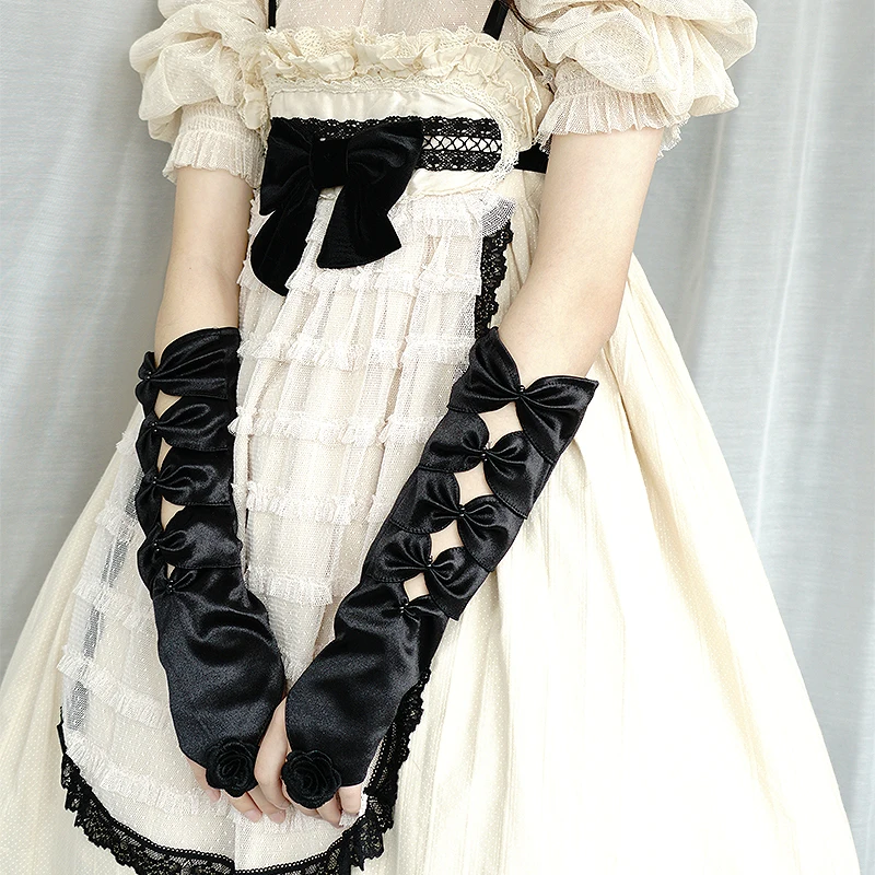 

Lolita Black Bow Silk Texture Sleeve Cover Oversleeves Summer Sun Protection