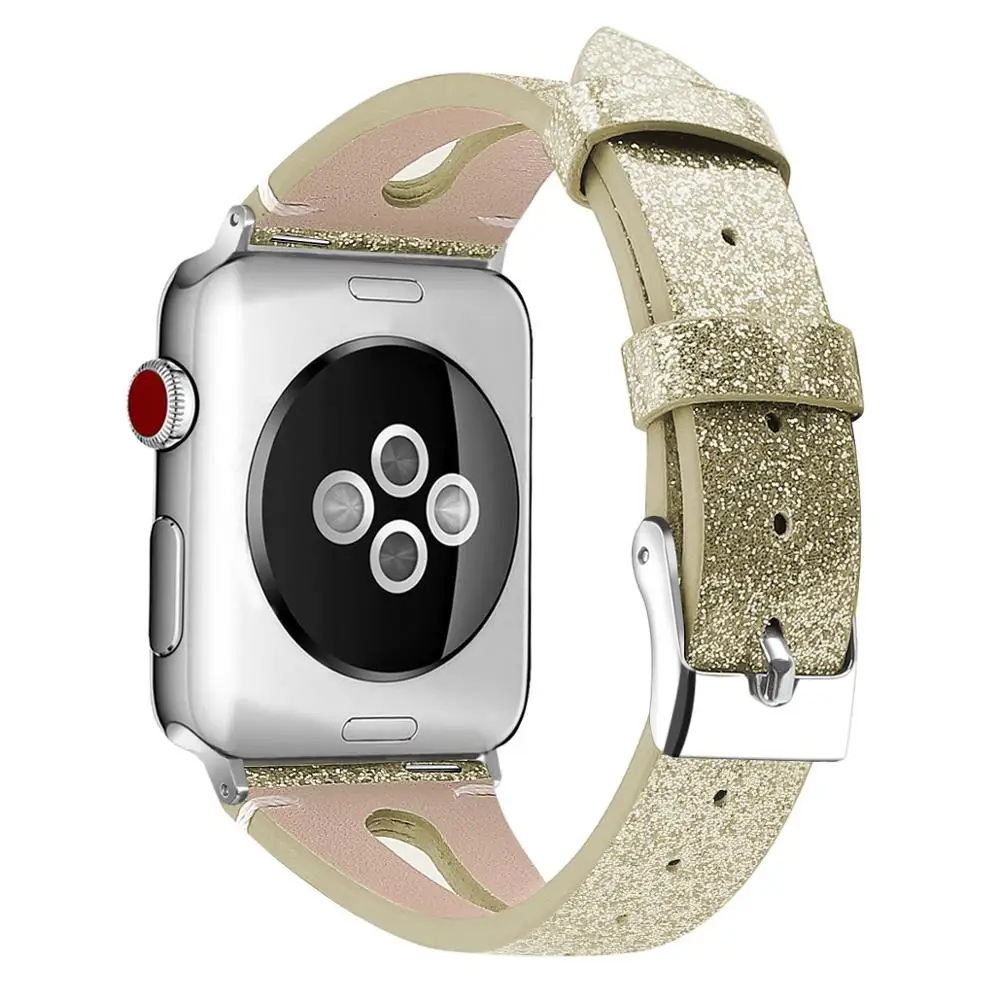 Ремешок из коровьей кожи для Apple Watch Band Series 5 4 3 2 1 блестящий браслет iWatch 40/44/38/42 мм