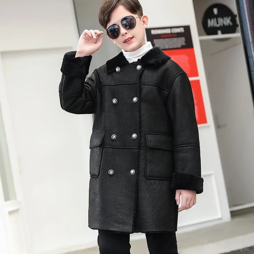 

-30℃ Winter Boys Sheepskin Coat Thicken Warm Sheepskin Coat Genuine Leather Jacket Kids Clothing Oversize Outerwear A856