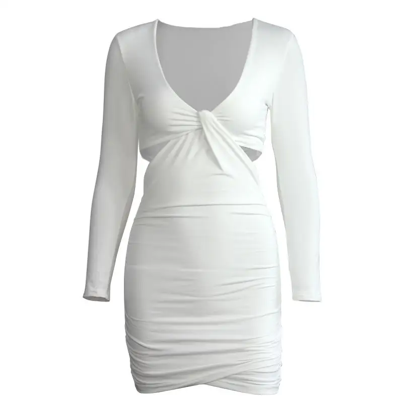 Женское платье с длинным рукавом глубоким V образным вырезом и вырезами|Женские