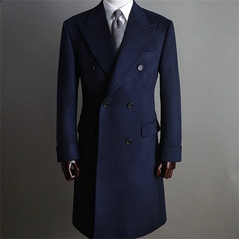 2021 Autumn Winter Tailor-Made Man Slim Fit Handsome Suit Man Men's Winter Long Jacket Coat Navy Blue Overcoat Custom Made