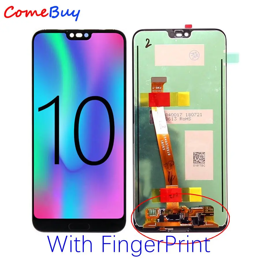 Дисплей для huawei Honor 10 ЖК-дисплей сенсорный экран дигитайзер для huawei Honor 10 ЖК-экран с рамкой+ датчик отпечатков пальцев