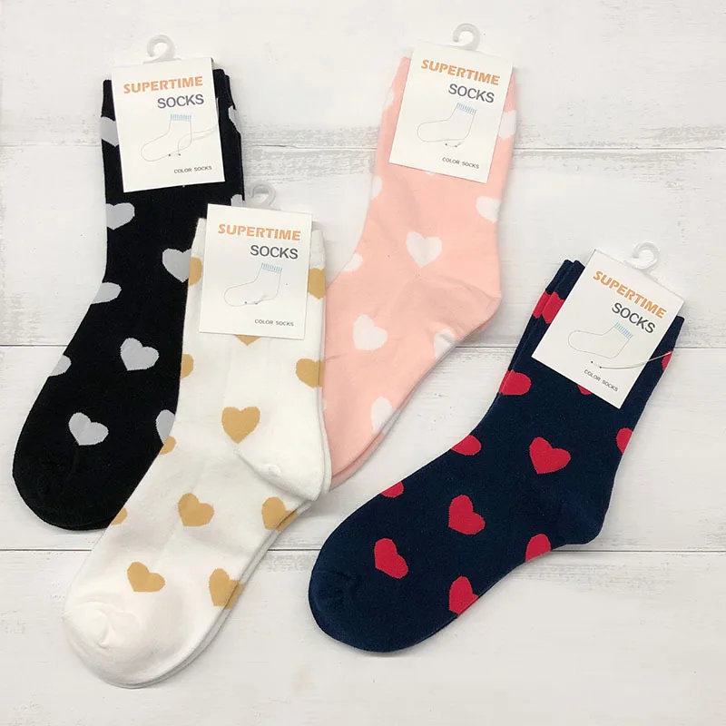 

Ladies Socks For Girls Polka Dot Socks Women Black White Cute Kawaii Harajuku Socks Cotton Heart patterned Ankle Sock Woman Soks