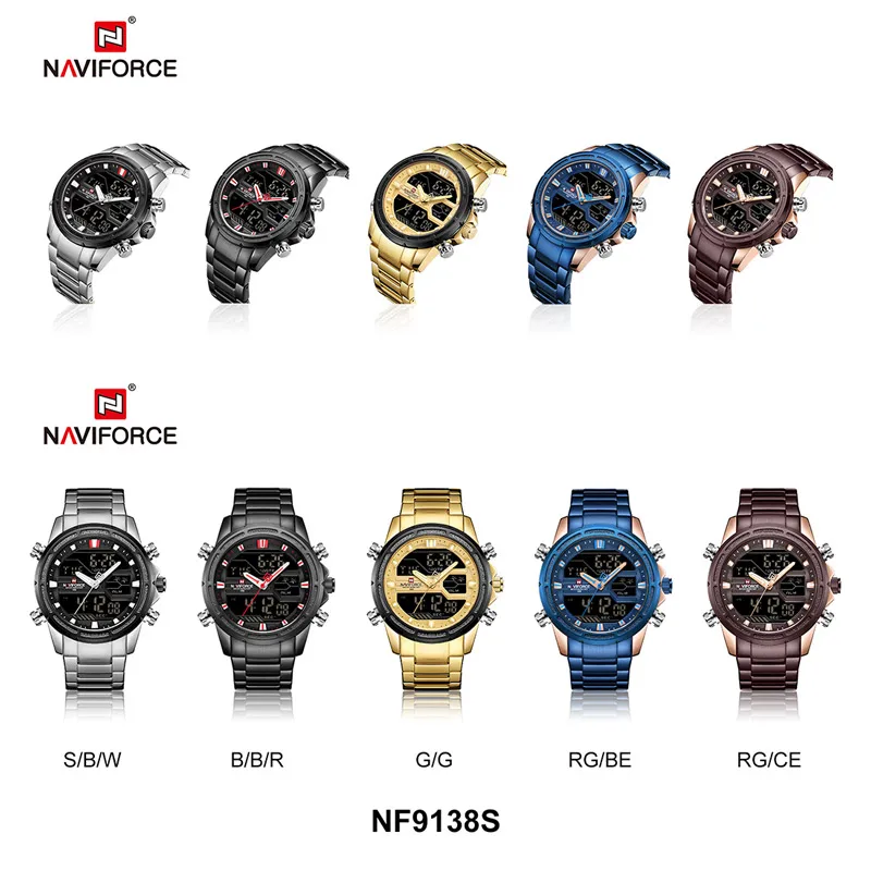 Часы наручные NAVIFORCE мужские светодиодные люксовые брендовые водонепроницаемые