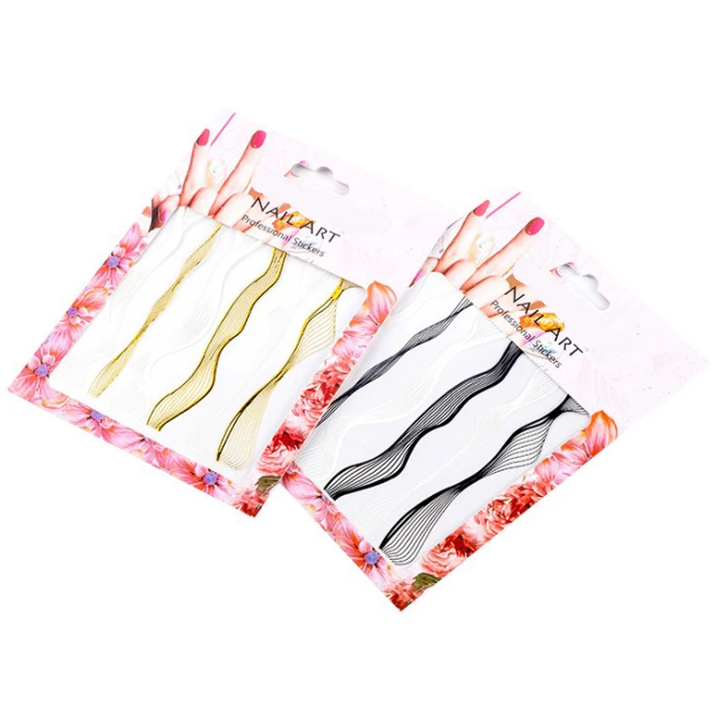 

1PC 3D Metal DIY Nail Art Sticker Gilding Gold Geometric Straight Chain Line Arc Tape Curved Wave Stripe Decoration Decals