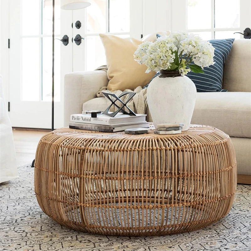 

coffee table side table home decoration Modern minimalist style hand-woven rattan round table