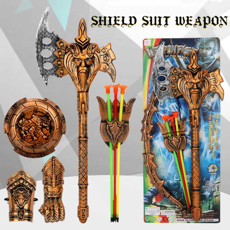 

Бронзовый щит для мальчиков, детский топор, набор моделей боевых игрушек, броня для ролевых игр, реквизит воина, детская игрушка в подарок