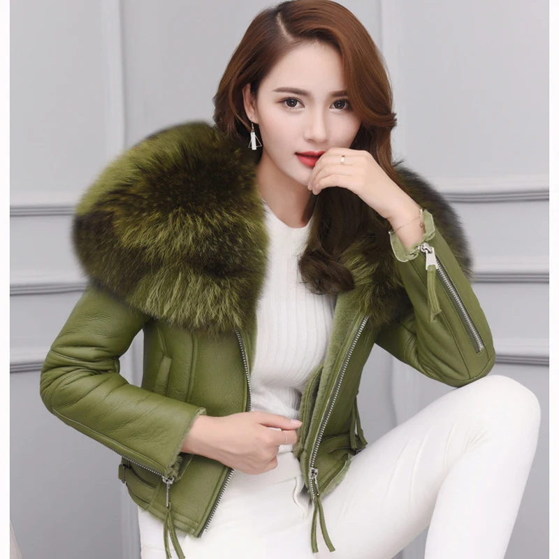 Женское пальто из натуральной овечьей кожи розовое или зеленое шерстяное с