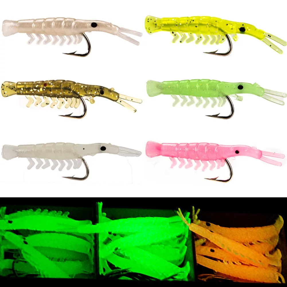 

50pcs Fish Lure 50pcs Hook Soft Silicone Shrimp Fishing Lures Luminous Prawns Saltwater Hooks Colorful Fishing Lures Fish Tackle