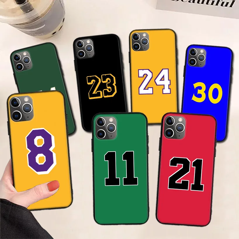 

Basketball 23 24 Number Black Phone Case For Apple iPhone 11 13 Pro Max 12 Mini X XS XR 7 Plus 6 6S 8 + SE 5S Pattern Cover
