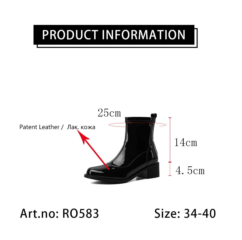 

RJN Elegant Ankle Boots High Quality Handmade Classic Round Toe Low Heel Zip Women Shoes Easy-clean Women Boots RO583