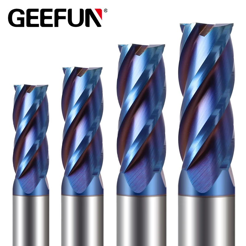 

Tungsten Carbide End Mill CNC Machine Tools Router Bits for Metal Steel Copper Plastic Acrylic Blue Nano 4 Flutes Milling Cutter