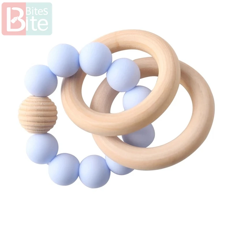 1Pc Baby Silicone Teether Bracelets Rattle Threaded Bead Bangles Teething Wooden Ring Rodent Children's Goods Gift | Мать и ребенок