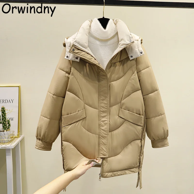 

Женская зимняя куртка Orwindny, утепленная теплая длинная куртка для студентов, новинка, однотонная зимняя одежда с капюшоном, парки для женщин,...