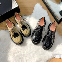 retro split leather women pumps spring summer working casual thick heels high quality lace up round toe handmade shoes woman