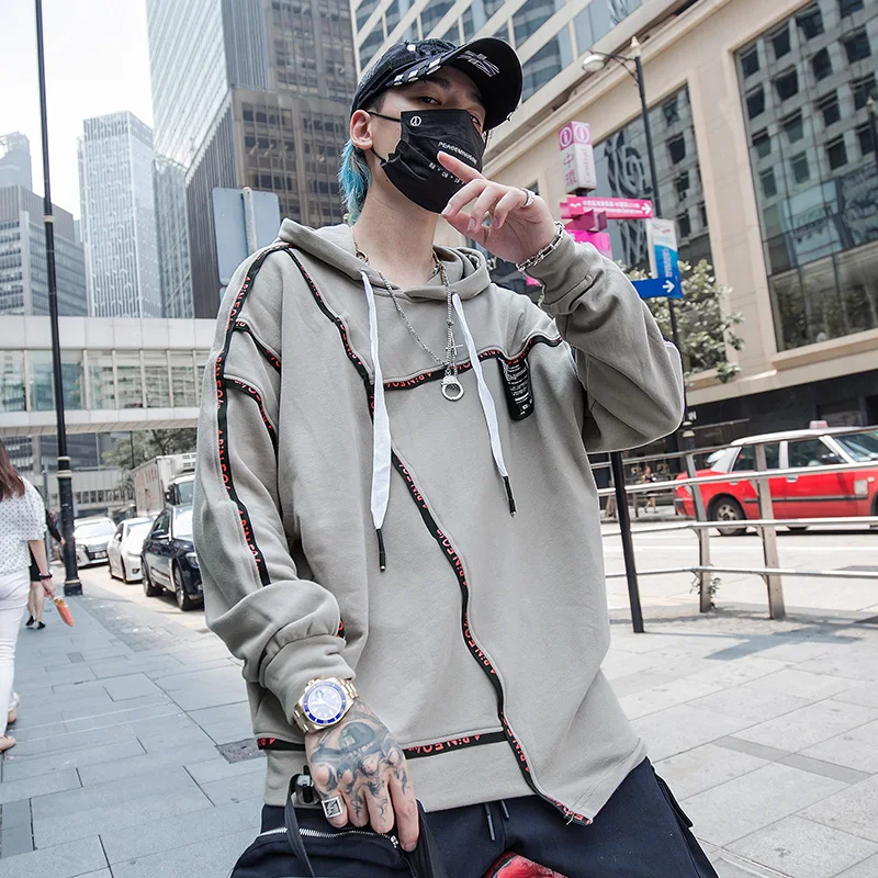 Мужская толстовка асимметричного покроя хлопковая в стиле хип-хоп черного и