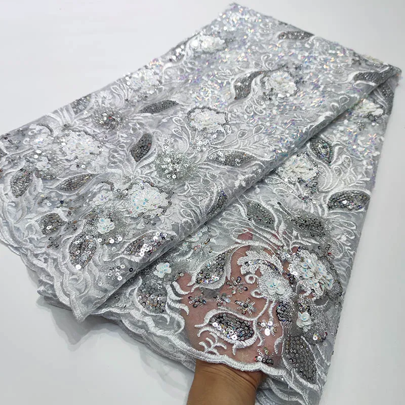 

Royal Fabric 3D Sequins Dresses Net European Design Tulle Lace African Mesh Lace Fabric 5 Yards Nigerian Tulle Net Lace Fabrics