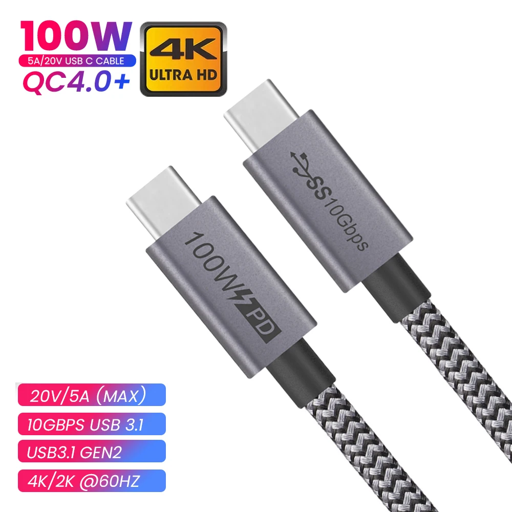 

USB C to Type C Cable For Macbook Pro 5A PD 100W USB 3.1 Gen 2 Fast Charging USB-C Cable For Samsung S10 Note20 PD QC 4.0 Cord