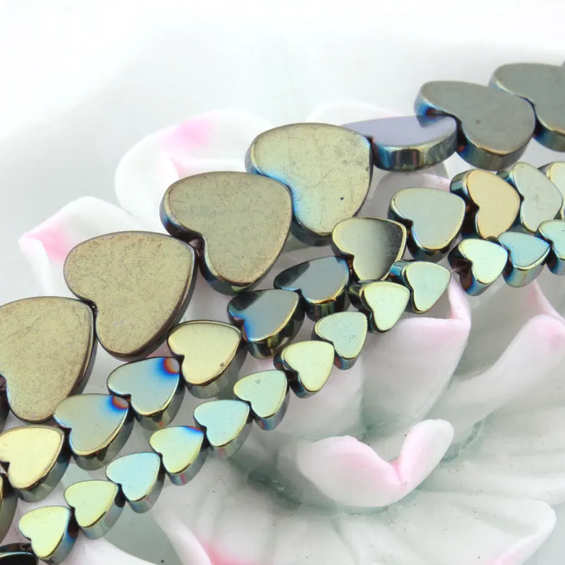 

4/6/8/10mm Natural Hematite Beads Heart Green Smooth Loose Stone Beads For DIY Necklace Bracelets Jewelry Making Strand 15"