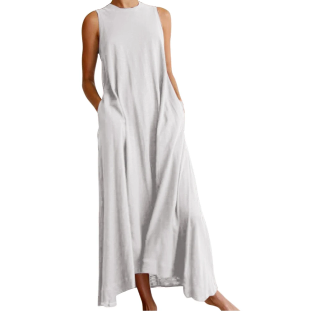 

Solid Color Pockets Vest Dress Women Ladies Summer Womens Clothes Sleeveless Beach Long Dress Tank Vestidos Dresses for Women