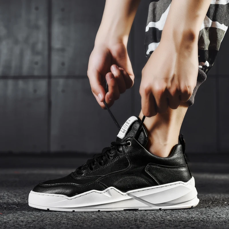 

Nice Ins Soft Leather Men Chunky Sneakers Lace-up Casual Shoes Flat Platform Breathable Sneakers Adult Tenis Masculino Footwear